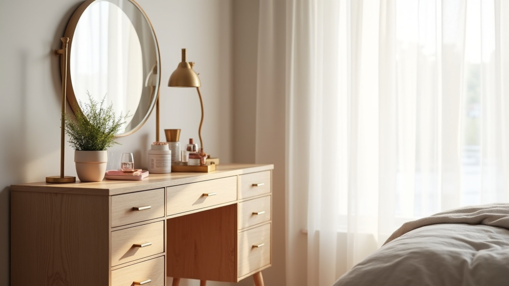 Coiffeuse avec miroir LED dans une chambre élégante
