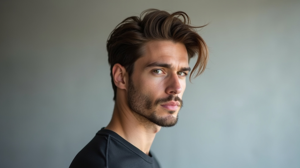 Homme avec coiffure mi-longue adaptée à sa morphologie faciale