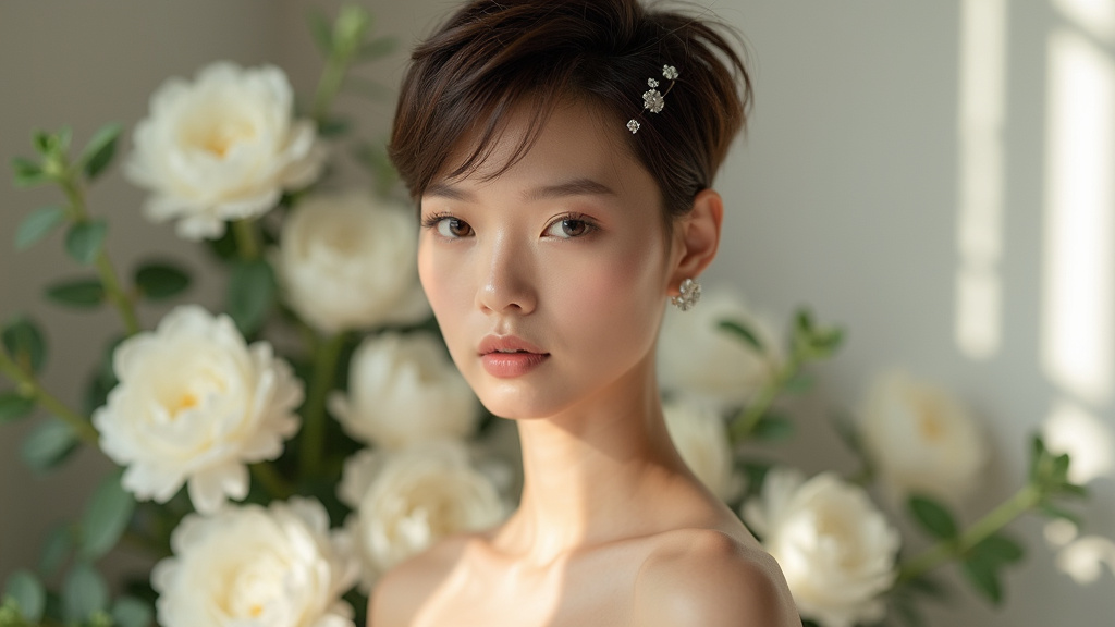 Mariée avec une coiffure courte élégante