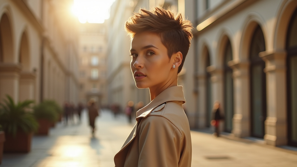 Femme avec coiffure courte élégante 2026