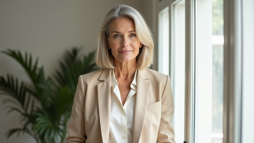 Femme de 50 ans avec une coupe mi-longue élégante