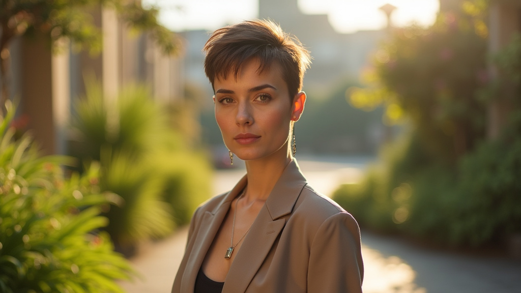 Femme avec une coupe courte tendance 2026