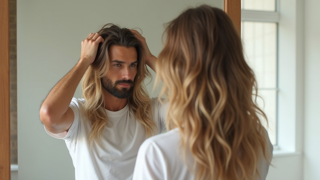 Homme avec différents styles de cheveux longs pour le quotidien