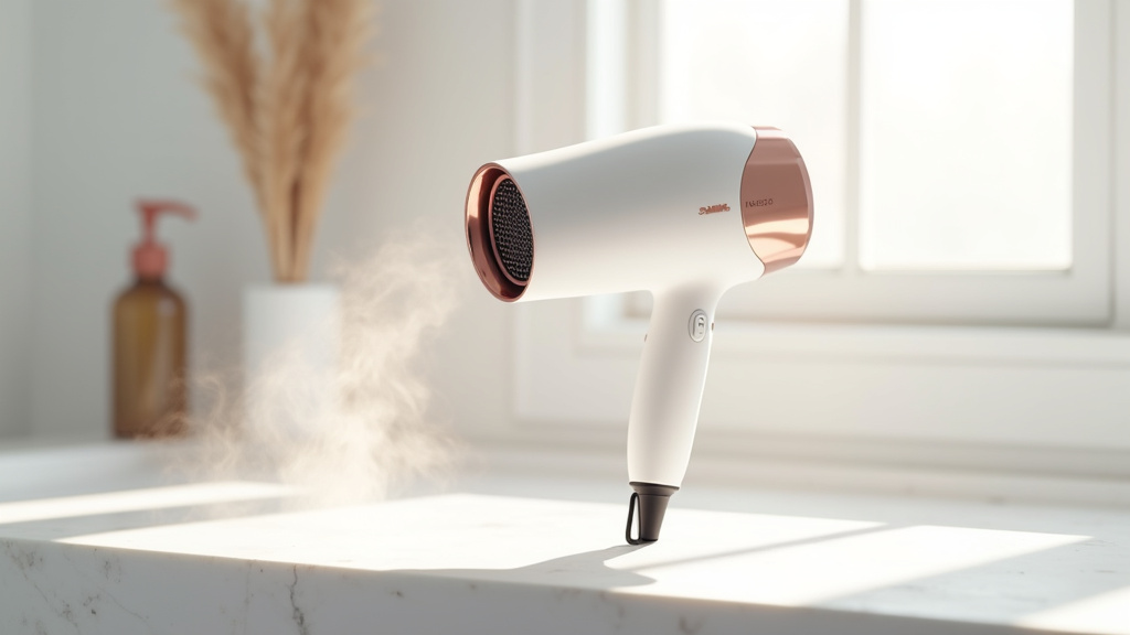 Femme utilisant un sèche-cheveux moderne pour coiffer ses cheveux
