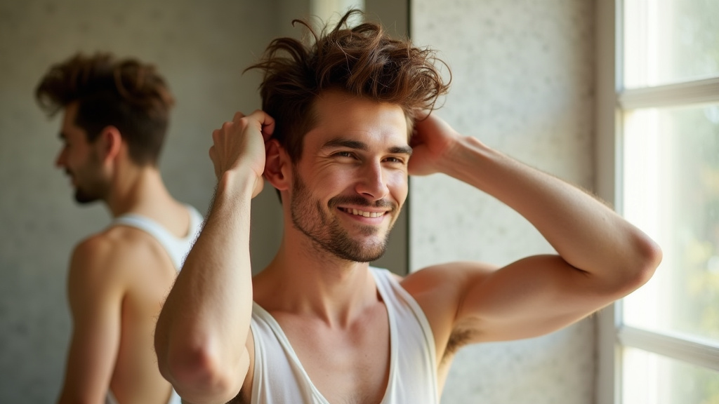 Homme utilisant de la poudre coiffante pour un look parfait