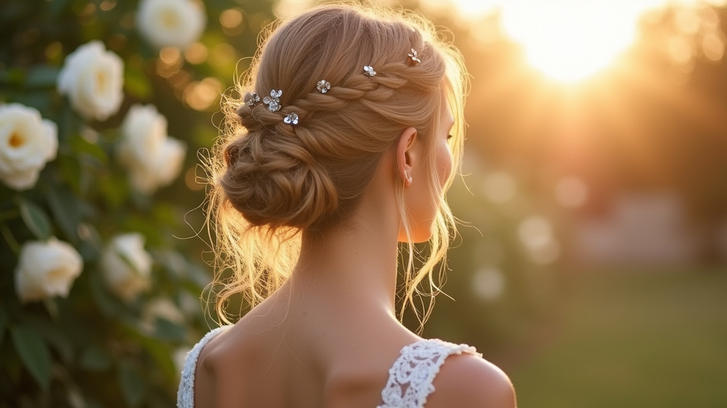 Mariée avec coiffure élégante et accessoires floraux