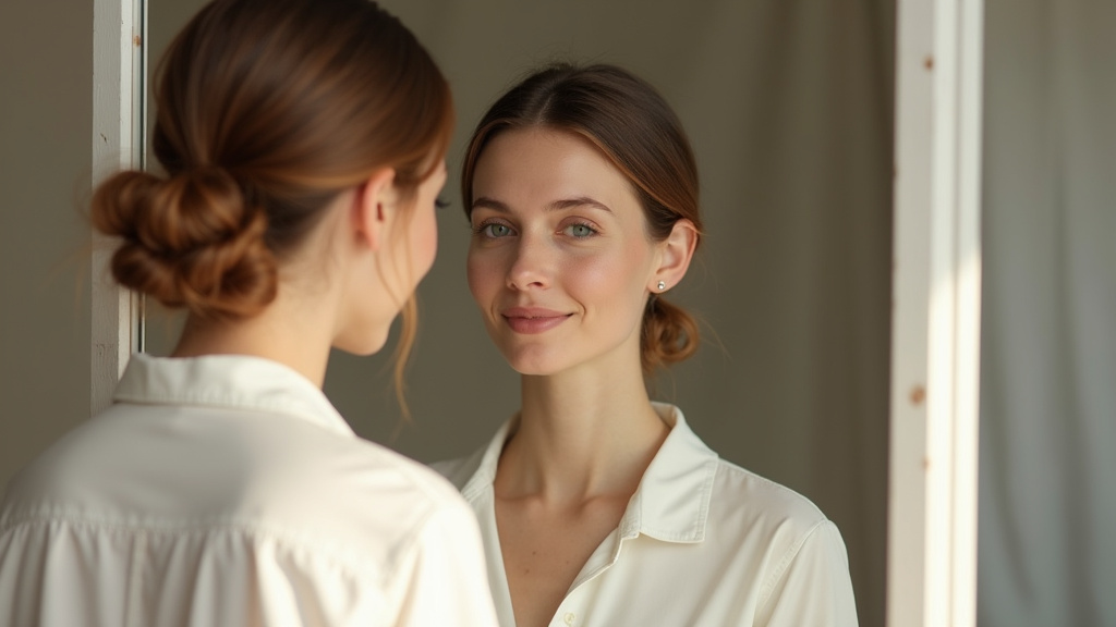Femme avec visage rond portant une coupe mi-longue dégradée