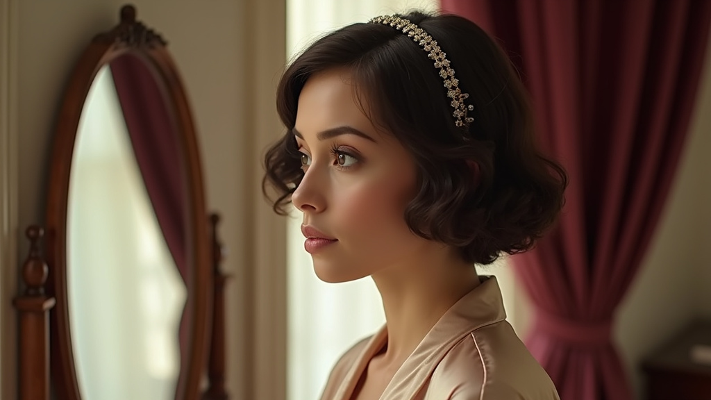 Détail d'une coiffure finger waves avec accessoires années 20