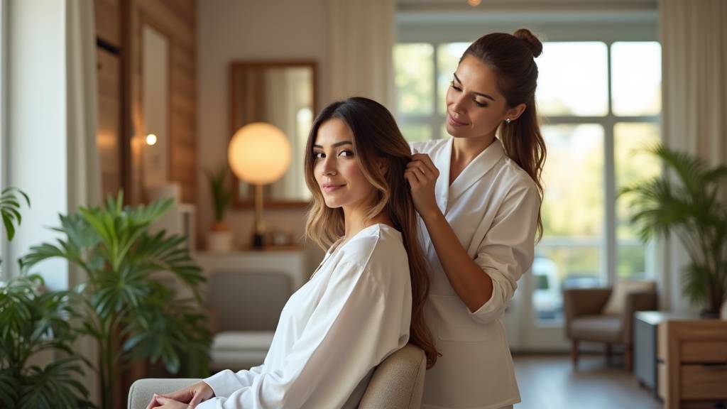 Intérieur d'un salon Excel Coiffure avec coiffeurs au travail